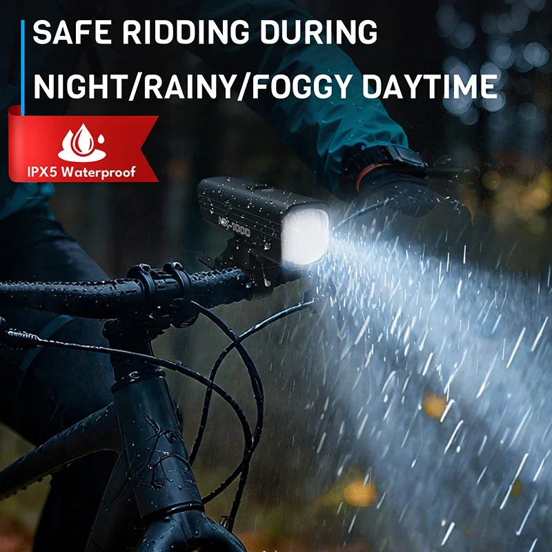 مصباح أمامي للدراجة من Bucklos، مستشعر ذكي فائق السطوع، ضوء أمامي مقاوم للماء ليلاً لركوب الدراجات، مصباح أمامي من النوع C قابل لإعادة الشحن