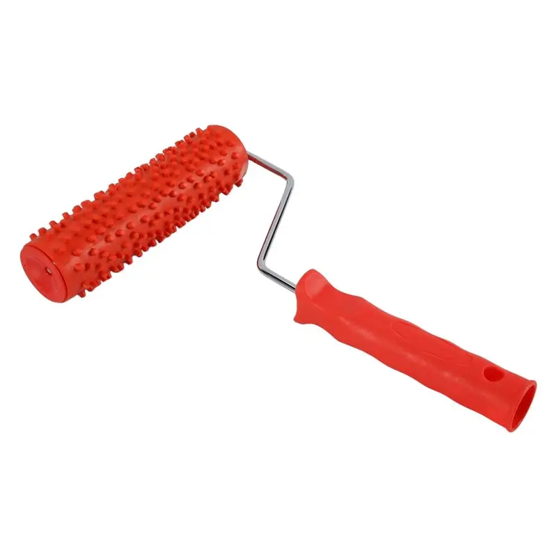 

7in Raindrop Embossed Paint Roller - Rubber Texture Roller for Wall Painting with Plastic Handle, Red/Silver