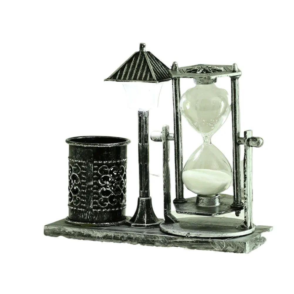 

Creative Silver Sand Clock Pen Container Night Lamp Desk Ornament Home Decoration Iron Plastic Ornament Sand Clock