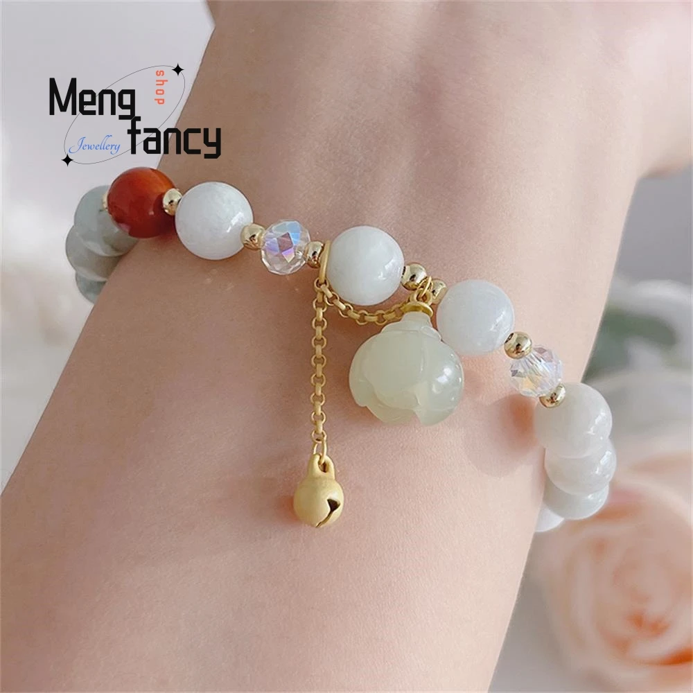 Natural Hetian Jade Peace Buckle Lotus Pendant Hand Ornaments Bracelet Simple Exquisite Elegant Sexy Young Girls Fashion Jewelry