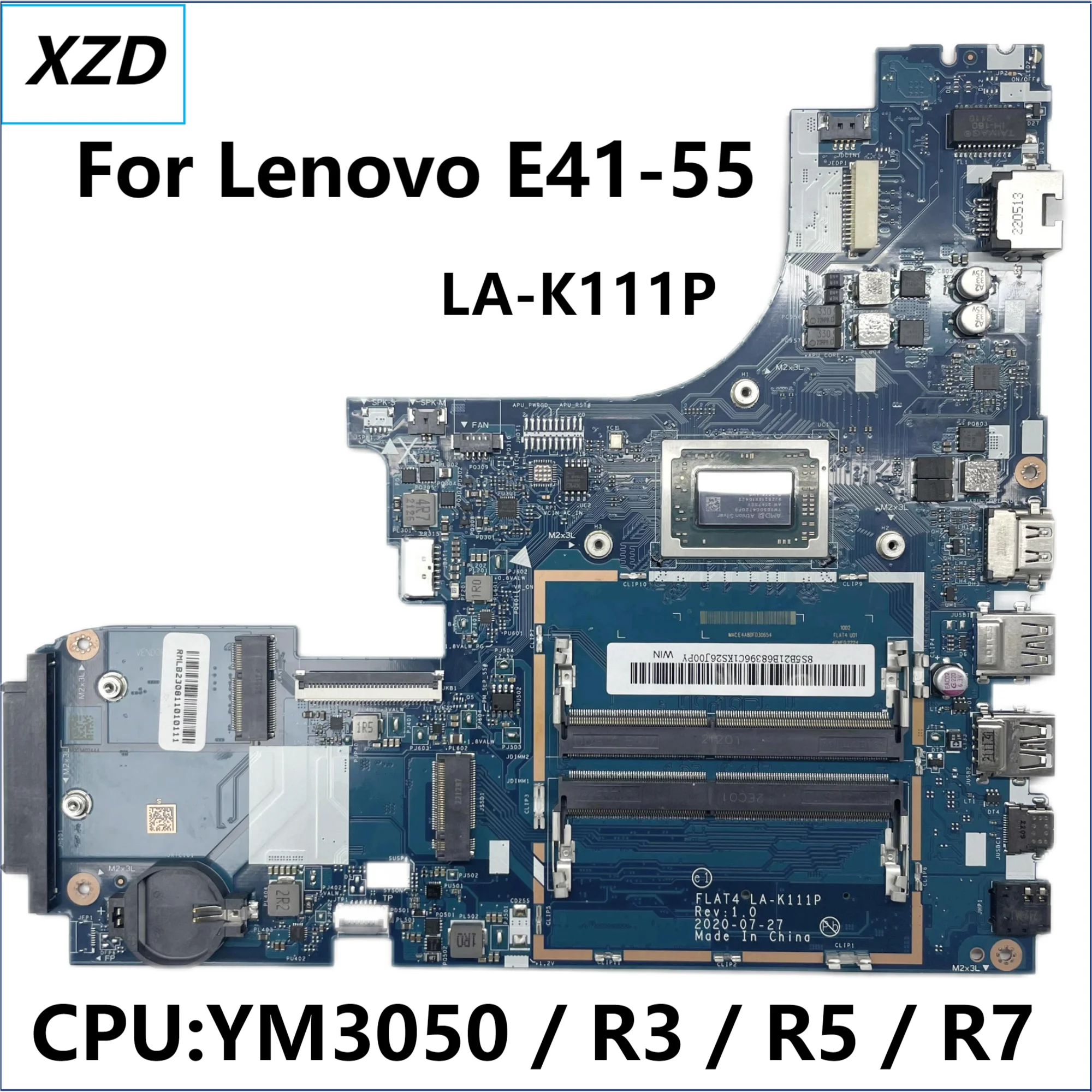 

FLAT4 LA-K111P Mainboard For Lenovo E41-55 Laptop Motherboard With R3 R5 R7 AMD CPU 100% TEST OK