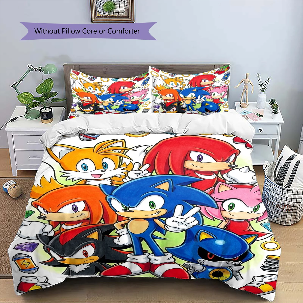 Sonic the Hedgehog Duvet Cover Set Patterned Pillowcase Nice Fan Gift Daily Use Bedding Anime Decor -xia69