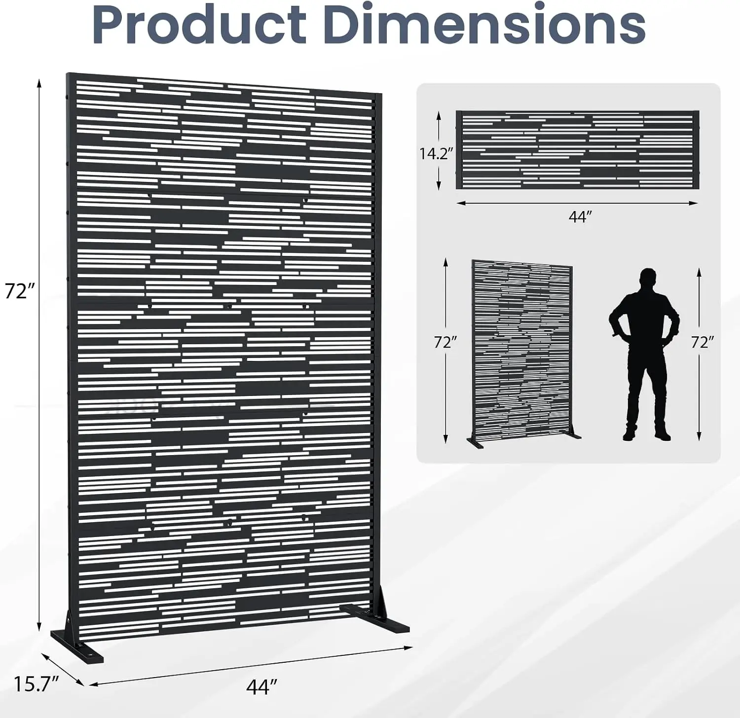 6FT Outdoor Metal Privacy Screen | Freestanding,Stable Base,for Patio, Garden, Balcony and Backyard