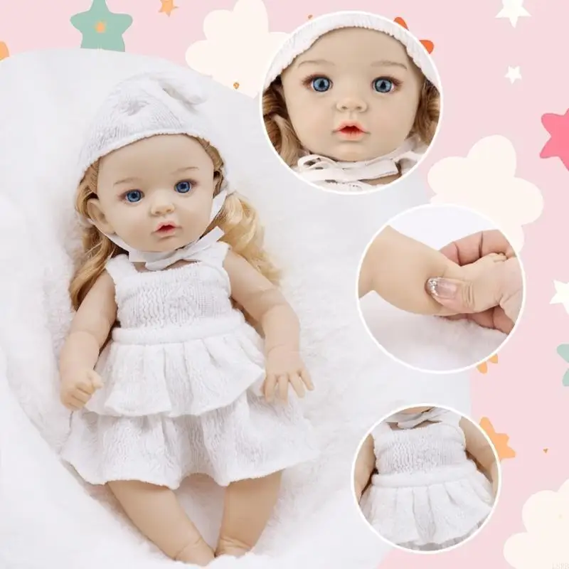 Realistic Vinyls Baby Girl Doll 12inch with Hat Dress for Kids Play Realistic Baby New Borns Asleep Toy Soft L8RB