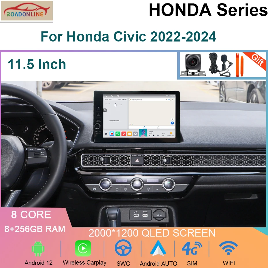 

8+256G 11.5Inch Android 12 For Honda Civic 2022-2024 Original car style Car Multimedia Video Player GPS Radio Carplay Stereo DSP