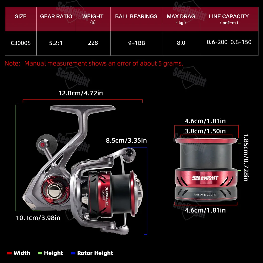 SEAKNIGHT Sea Fishing Reel SLARDAR C3000S Lightweight Spinning Reel Long-Distant Throwing Shallow Spool Reel