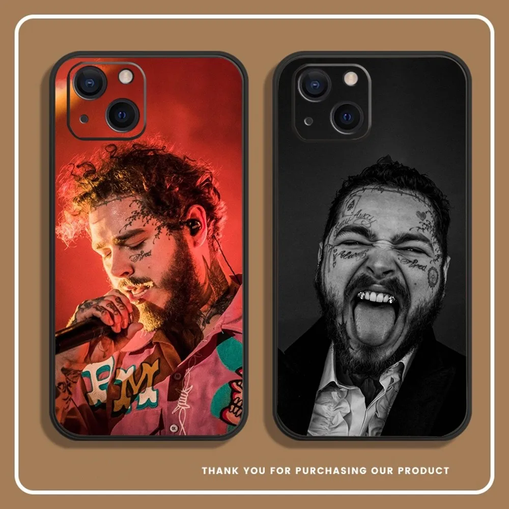 

Singer P-Post M-Malone Phone Case For iPhone 14,13,12 Mini 11 Pro XR,X,XS,MAX 6S,7,8 Plus Silicone Cover Soft black