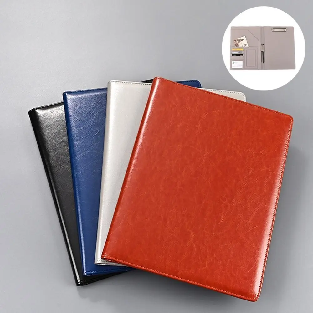 مجلد مؤتمرات A4 متعدد الوظائف، مجلدات ملفات جلدية محمولة عتيقة مع وسادات كتابة مجلدة