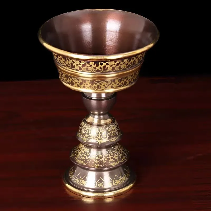 Pure butter lamp stand, Tibetan ethnic style, with purple copper carvings that won't fade, for home use as a candle holde