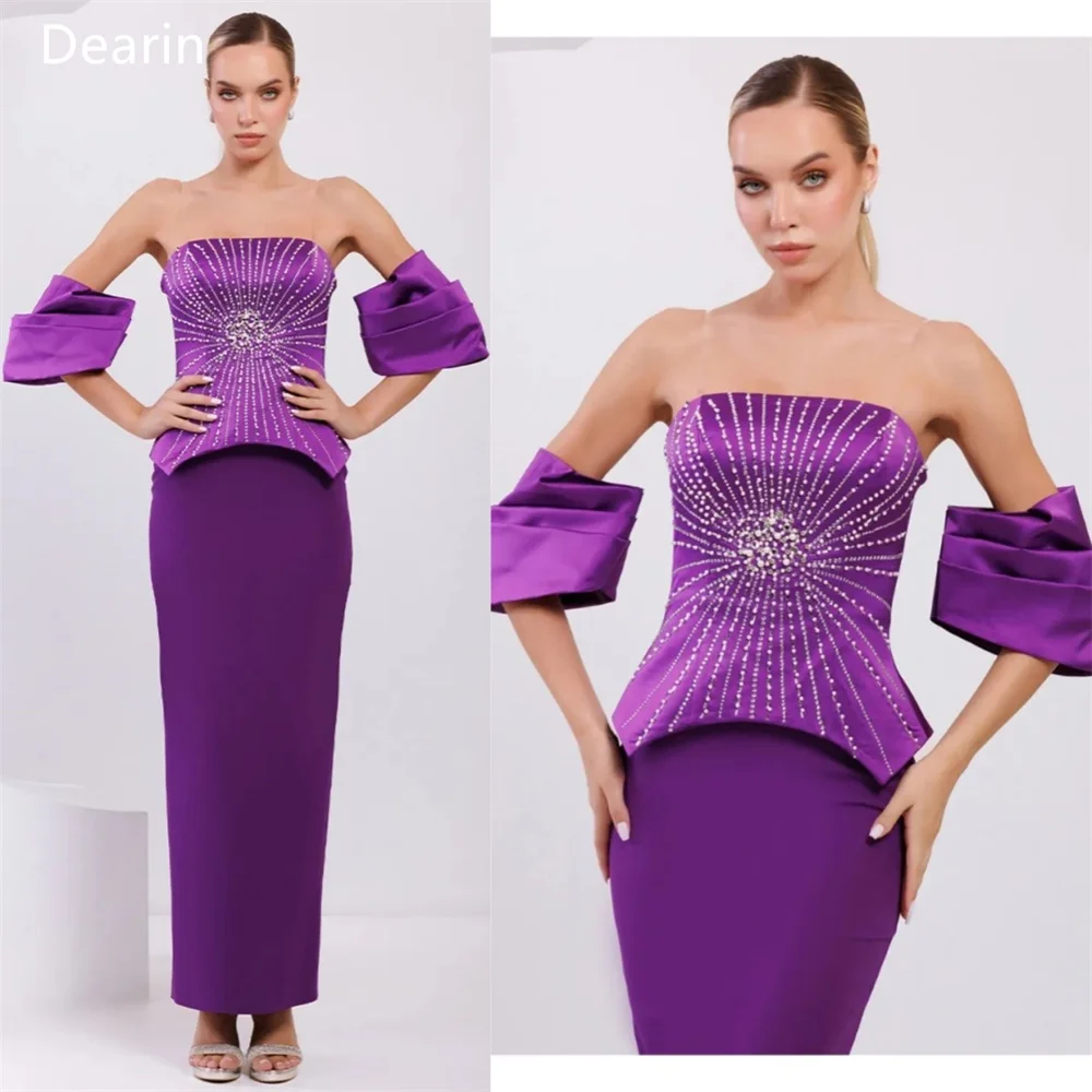 

Customized Women Formal Gown Evening Dearin Strapless Column Ankle Length Skirts Beading Bespoke Occasion Dresses Prom Dress