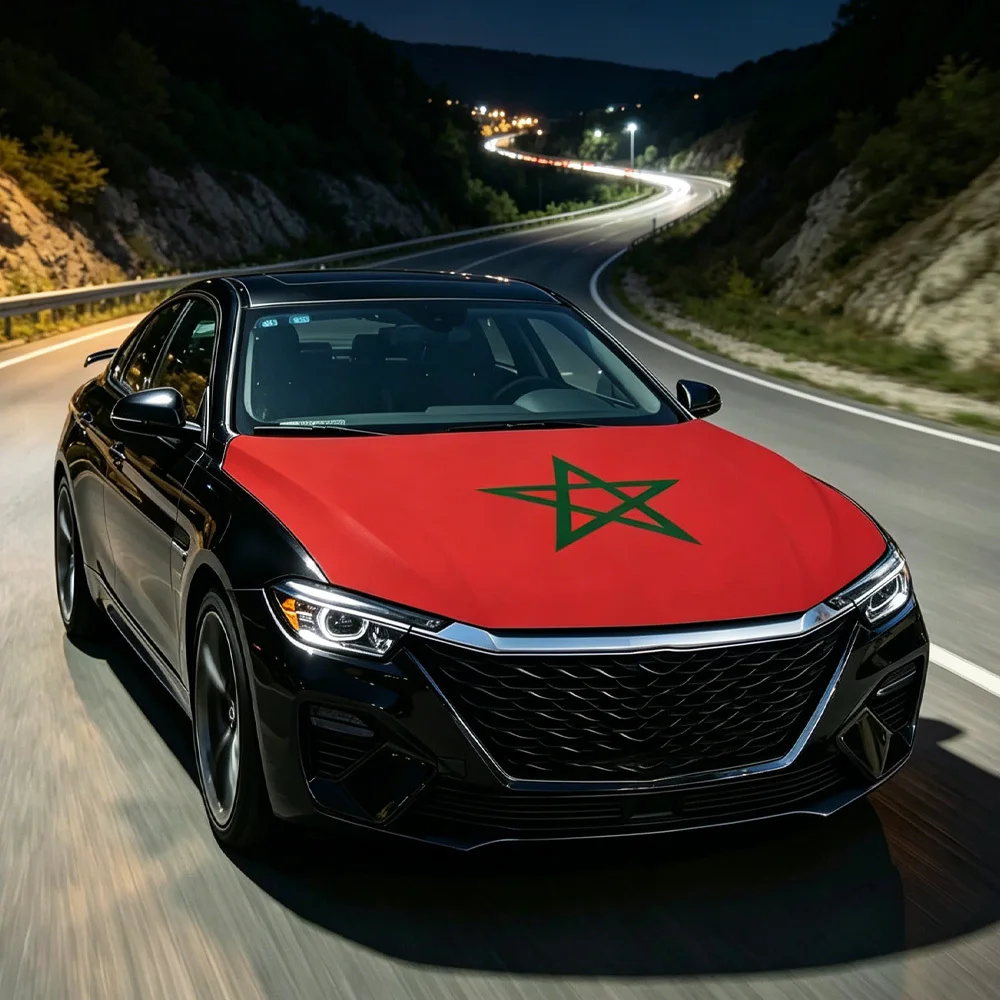 National Morocco Flag Banner Car Hood Cover Flag Elastic Fabrics Engine Cover, Stretch Fabric Cover, Detachable Auto Accessory view 5