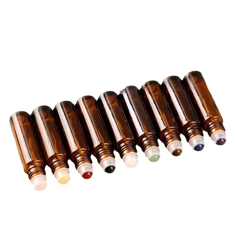 100pcs 10ml Amber Glass Roll on Bottle Thick for Perfume Aromath Essential Oil Vials with Roller Ball Travel Refillable Bottle