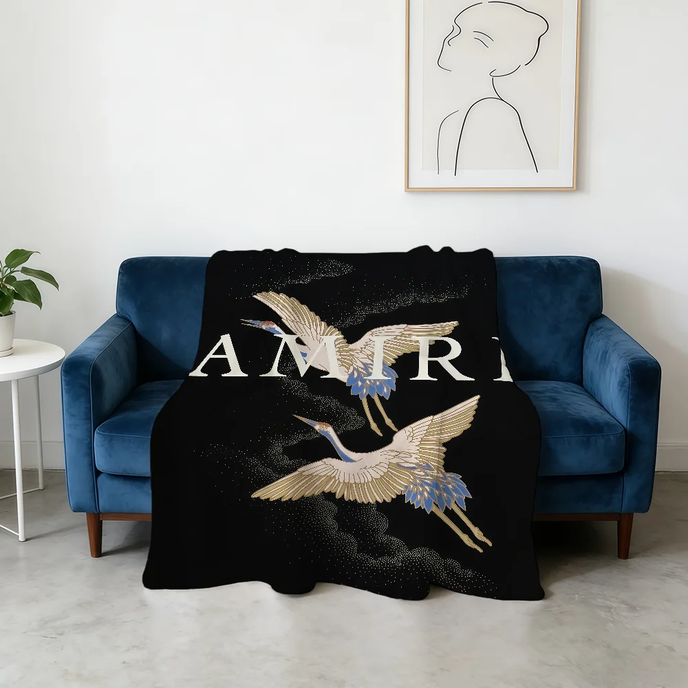 Cool Logo A-AMIRI-ES Fashion Blanket Flannel Warm Soft Throw Blanket For Room Sofa Childish Birthday Gifts