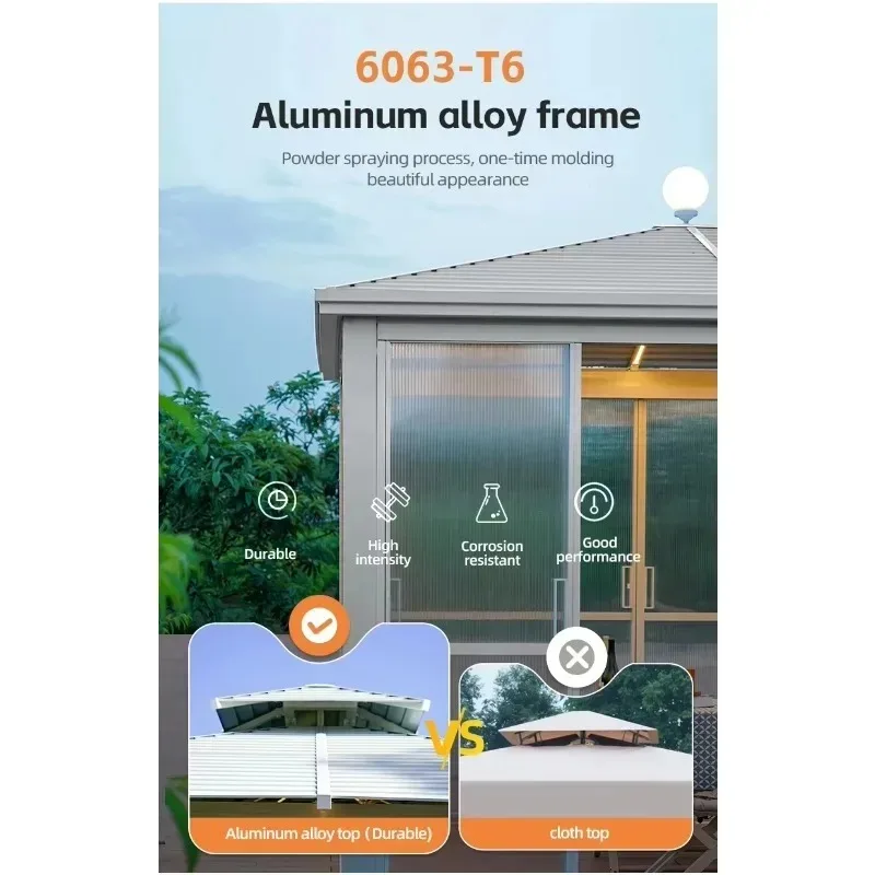 26 StyleOutdoor Hardtop Gazebo Terrace With Wide Aluminum Frame Metal Double Top With Heavy Duty And Curtains For Permanent Pavi