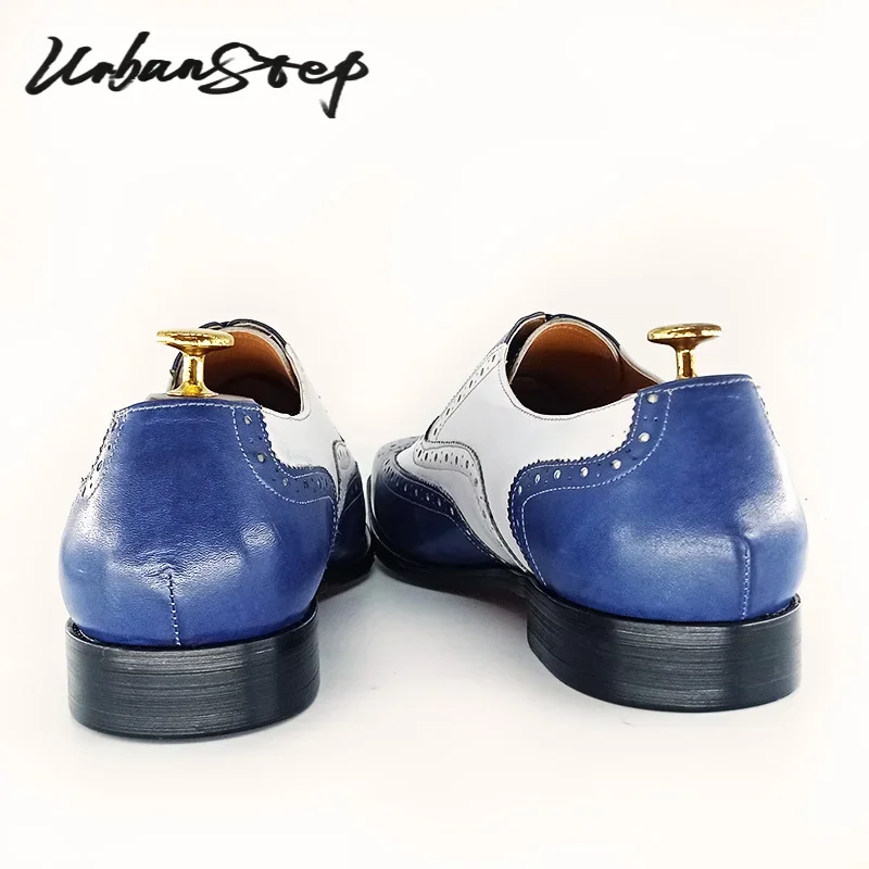 Italiaanse Mannen Oxford Schoenen Wit Mixe Blue Brogue Casual Jurk Man Schoenen Kantoor Bedrijf Bruiloft Veterschoenen Heren