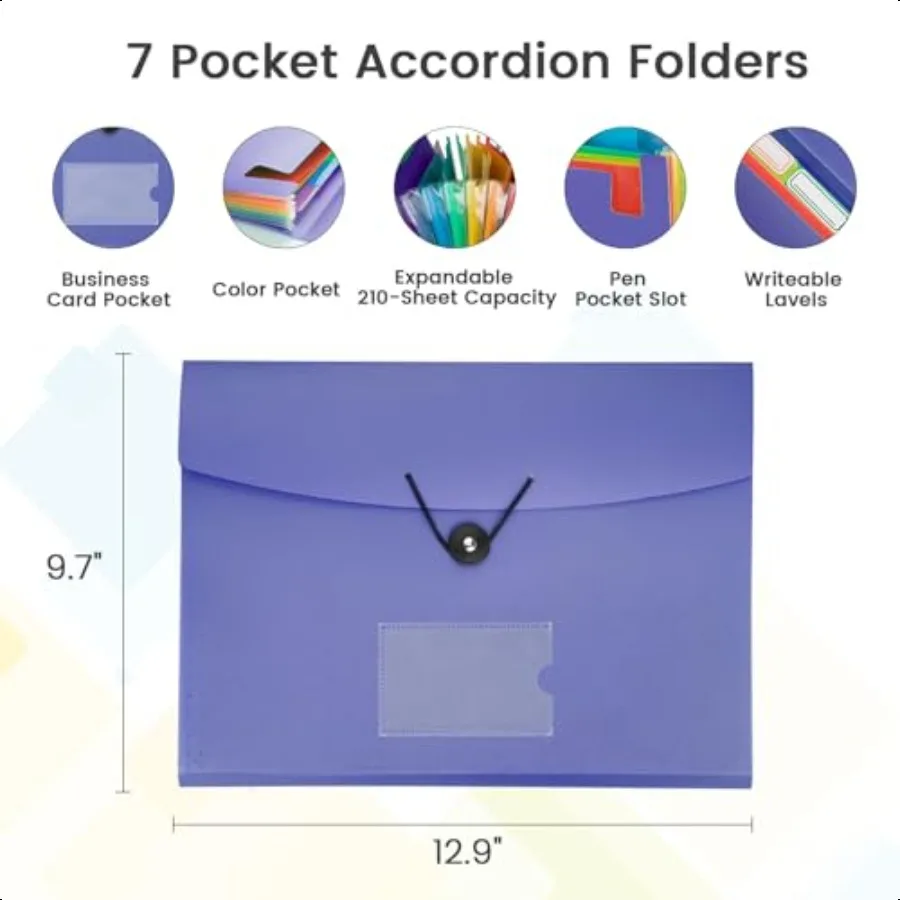 5 حزمة 7 جيوب توسيع مجلد ملفات الأكورديون منظم الملفات A4 حجم الرسالة ورقة وثيقة استلام حامل للمدرسة مكتب p