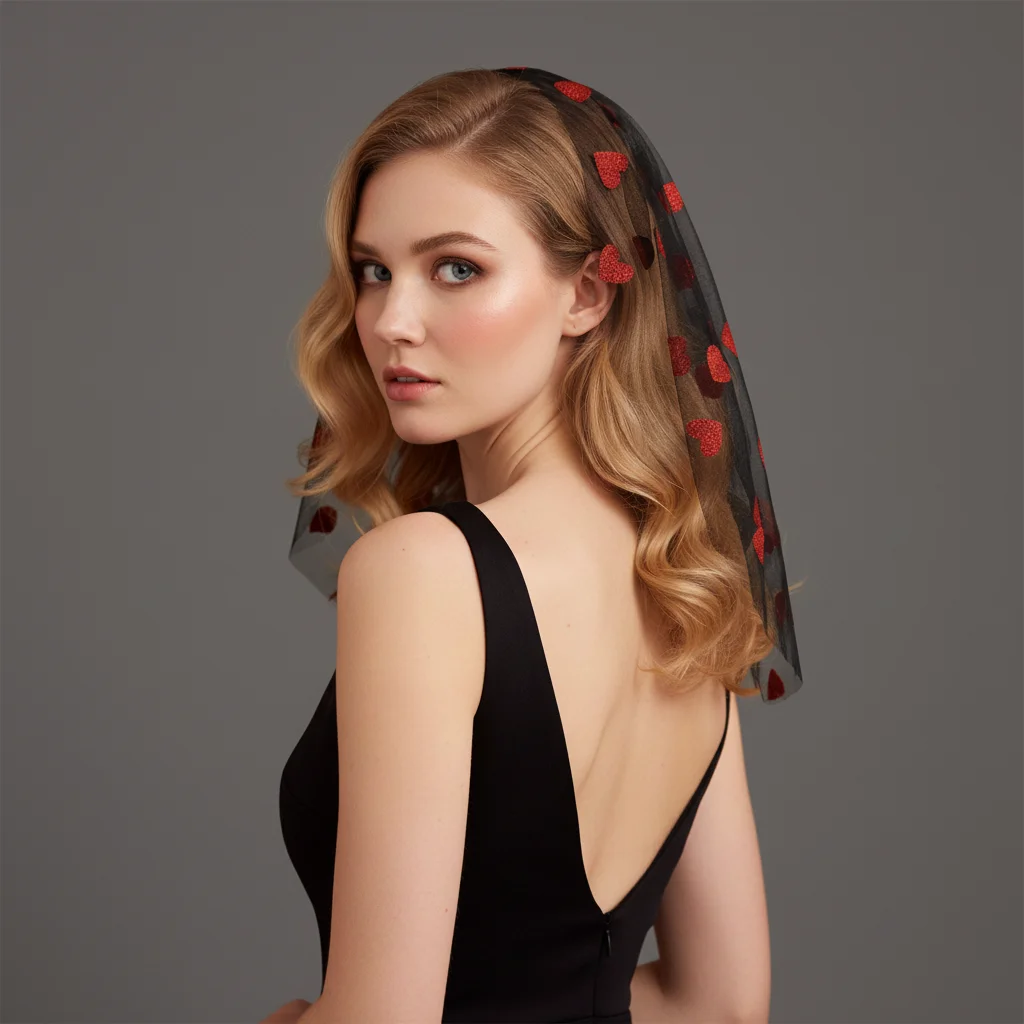 veu-de-noiva-curto-preto-com-estampa-de-coracao-vermelho-veu-de-casamento-moderno-para-noivas-alternativa-para-cerimonias-religiosas-g124