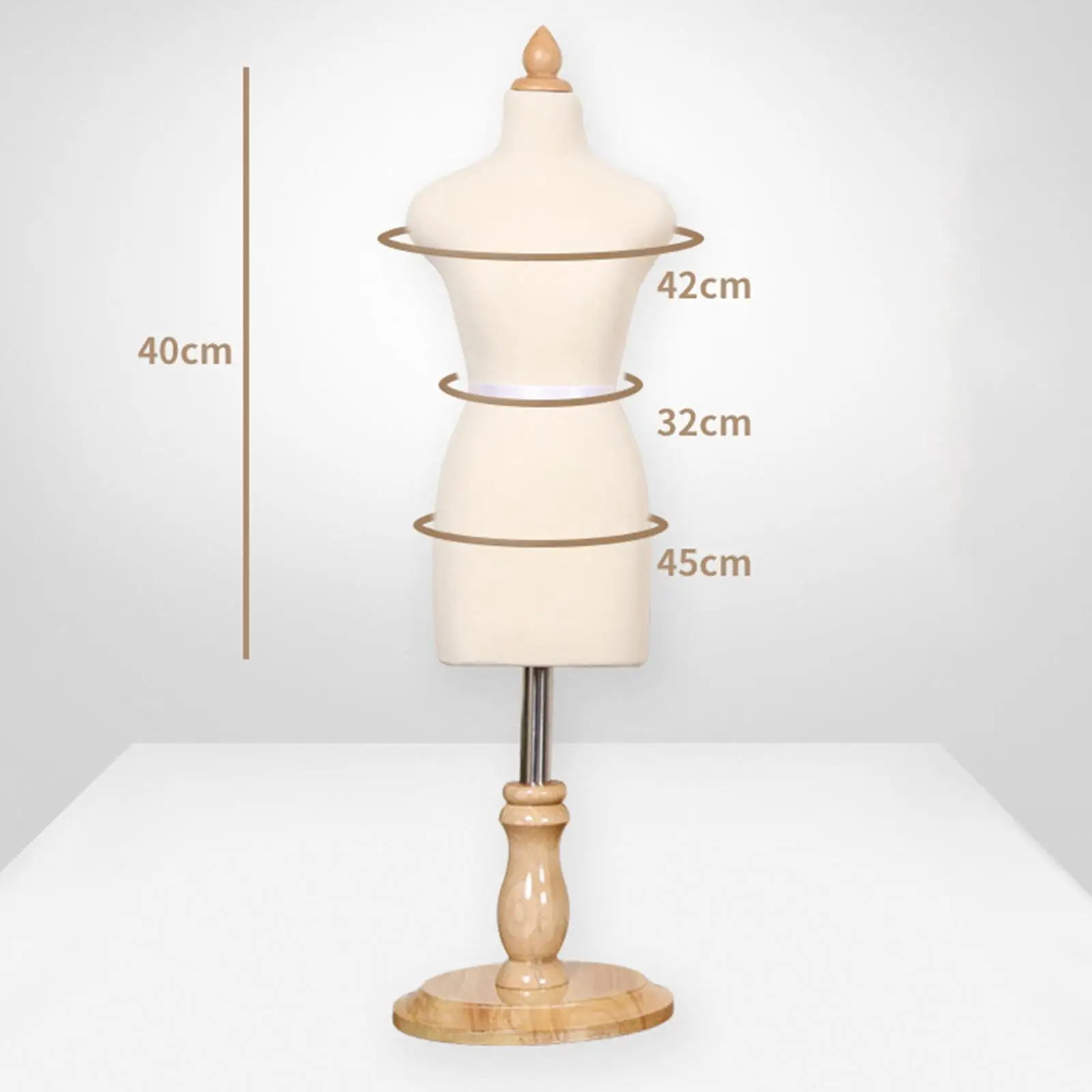 Mini Tailor Mannequin Stand for Dressmaking with Wooden Base and Adjustable Height for Small Garment Display