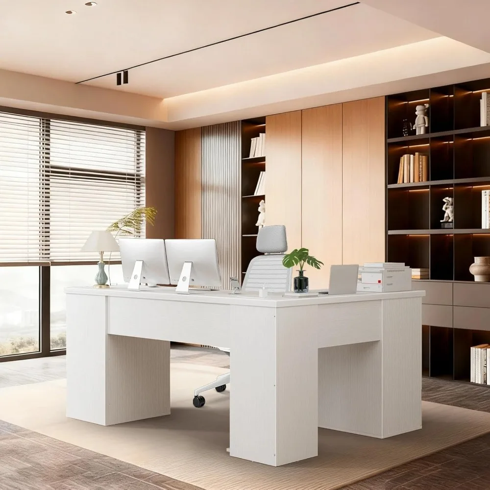 

Wooden L-shaped office desk with lockable drawers, 66 inch modern large executive L-shaped computer desk