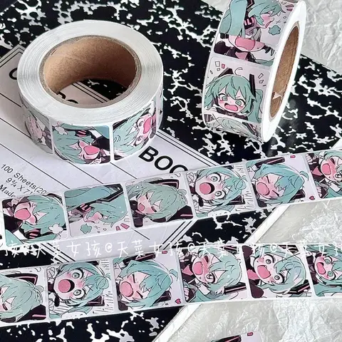 500 पीस जापानी क्लासिक एनीमे हत्सुने मिकू रोल स्टिकर हैंडबिल मटेरियल प्यारा उच्च उपस्थिति स्तर लिफाफा सीलिंग स्टिकर 6 best sales मिकू स्टिकर - №6