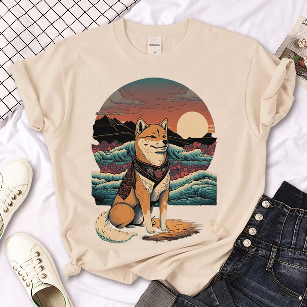 Camiseta de Shiba Inu para mujer, camiseta divertida de diseñador japonés, ropa gráfica y2k para mujer