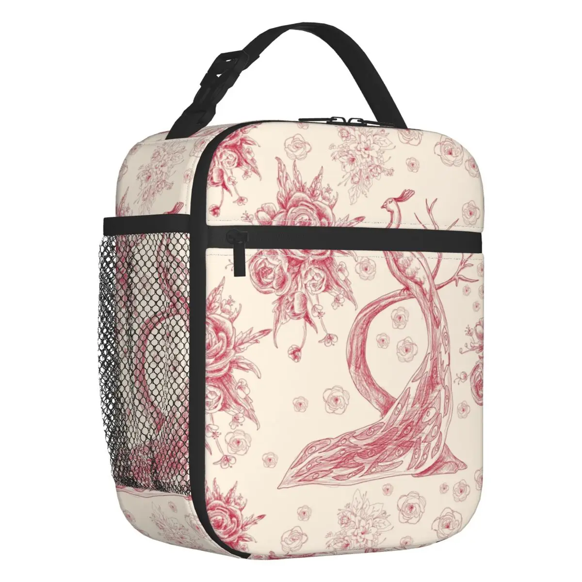 

Toile De Jouy Rose Insulated Lunch Bag for Women Resuable French Motif Flora Cooler Thermal Bento Box Office Work School