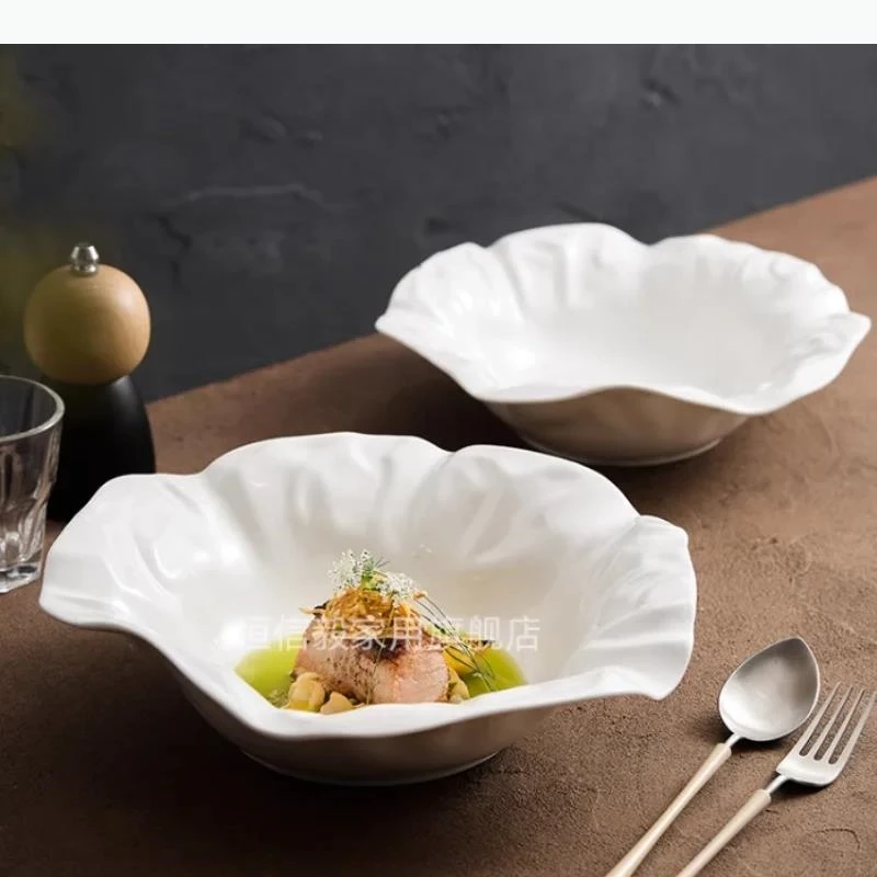 

Необычная плиссированная керамическая белая тарелка, тарелка с фруктами, миски для супа, миски для лапши, тарелки, десертные тарелки, блюдо