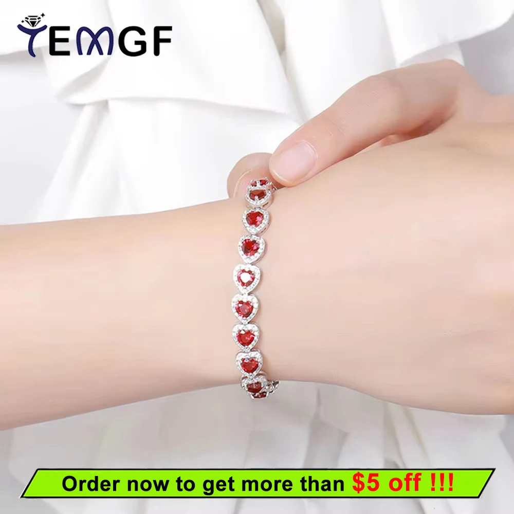 

TEMGF Trendy S925 Sterling Silver Full Ruby Bracelet for Women Gemstones Link Bracelets Party Fashion Fine Jewelry Couple Gifts