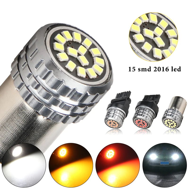 2PCS 1156 BA15S P21W LED Bulbs Car Turn Signal Light 15SMD DRL Daytime Running Light 12V Super Bright Brake Reverse Lamp