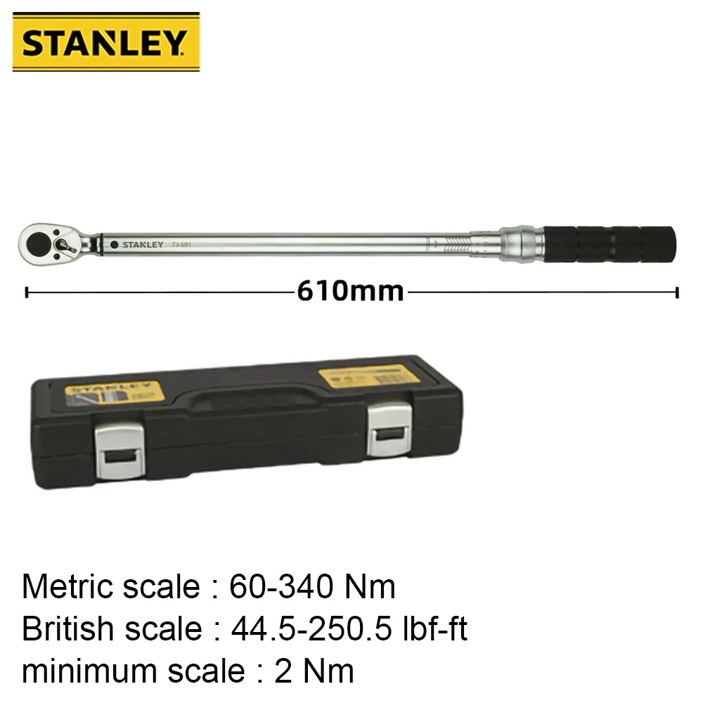 

Stanley STMT73591 1/2 Inch Torque Wrench Ratchet Alloy Steel Body 60-340Nm +/- 3%AC Two Scales Hand Tool for Mechanic Car Repair