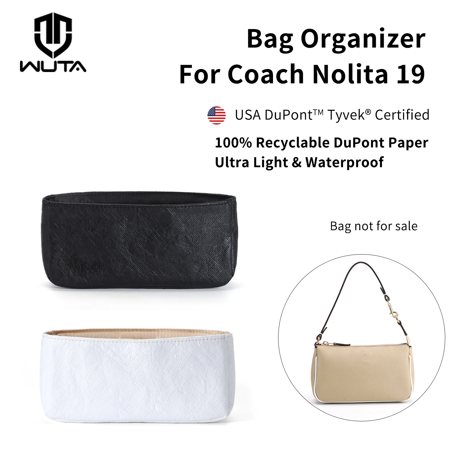 

WUTA Dupont Paper Bag Organizer For Coach Nolita 19 Waterproof Handbag Inner Bag Insert Storage Bags Liner Bag Support Shaper