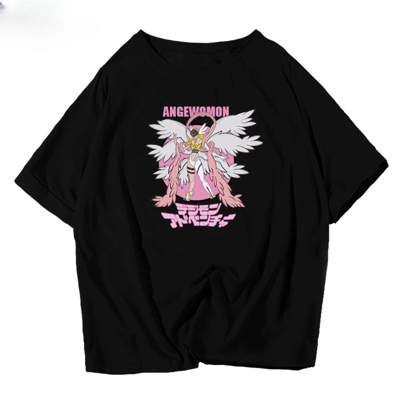 Anime Digimon Adventure Oversized T Shirt Women Men Angemon Agumon Lilimon Angewomon Summer O-neck Short Sleeve Cotton T-shirt view 2