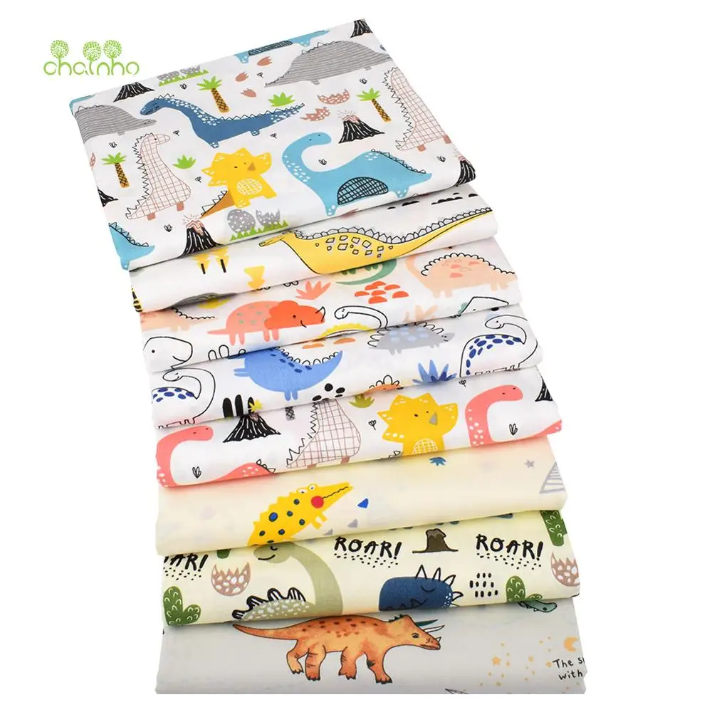 Chainho,Printed Twill Cotton Fabric,DIY Sewing & Quilting Material,Patchwork Cloths,Dinosaurs Series,8 Designs,3 Sizes,CC106