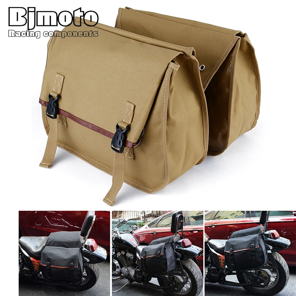 Universal Motorcycle Bag Retro Saddlebag Waterproof Side Bag Canvas Luggage Knight Saddle Bag