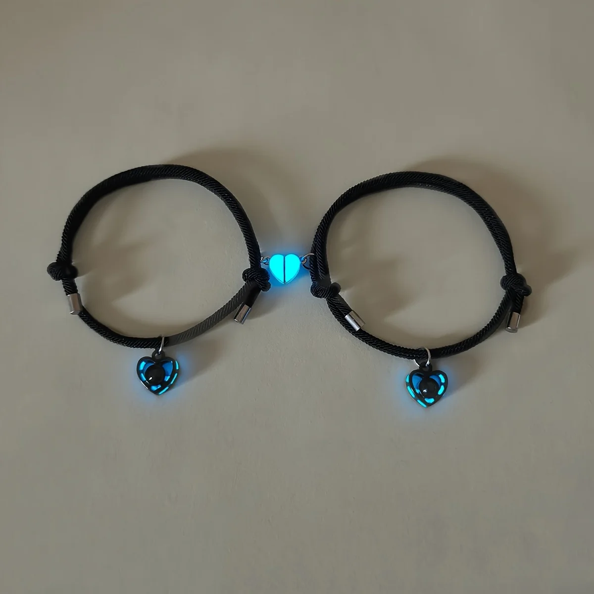 2 Pieces/Set Luminous Heart Projection Luminous Peach Mood Lovers Bracelet 100 Languages Say I Love You Woven Bracelet