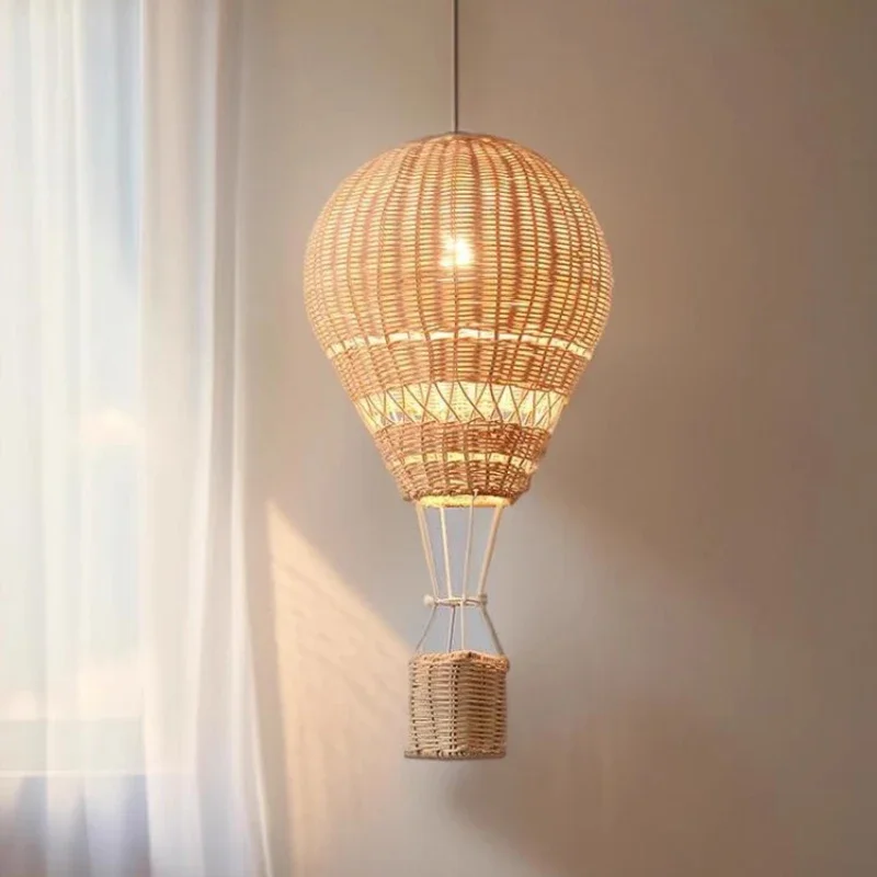 Candelabros modernos con globos de aire caliente, lámpara para habitación de niños, artesanía de ratán hecha a mano, habitación de bebé, guardería, dormitorio de niño y niña, mesita de noche Chan