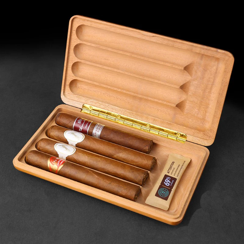 Cigar Box Cigar Moisturizing Box Cedar Wood Solid Wood Rich Cigar Multi Pack Portable Moisturizing Box 4-Pack (Excluding Cigars)