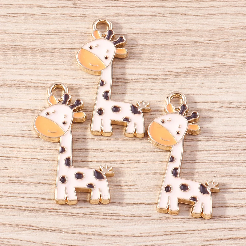 10pcs 16x27mm Cartoon Enamel Animal Giraffe Charms Pendants for Making Earrings Necklaces DIY Handmade Crafts Jewelry Findings