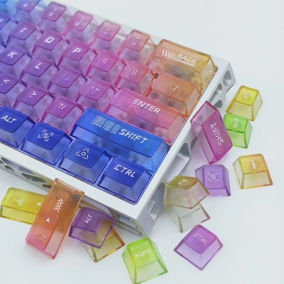 Rainbow Backlit PC Keycaps Cherry Profile Gradient Clear Translucent Full Set for MX Mechanical Keyboard RGB Gaming Custom