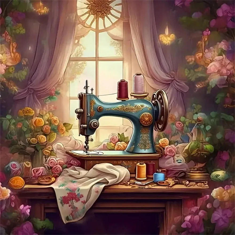 

Momoart 5D Алмазная мозаика, швейная машина, картина, стразы, живопись, окно, пейзаж, сделай сам, вышивка, цветочный декор для дома