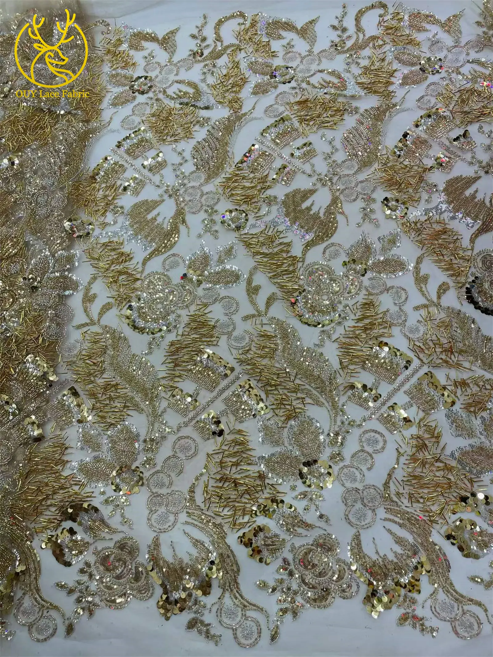 2026 Neuer Stil Luxuriöses Blumen-Perlen-Pailletten-Spitzendesign Hochwertiger Afrikanischer Spitzenstoff für Damen Hochzeitskleid Partykleid Nähen – Detail 7