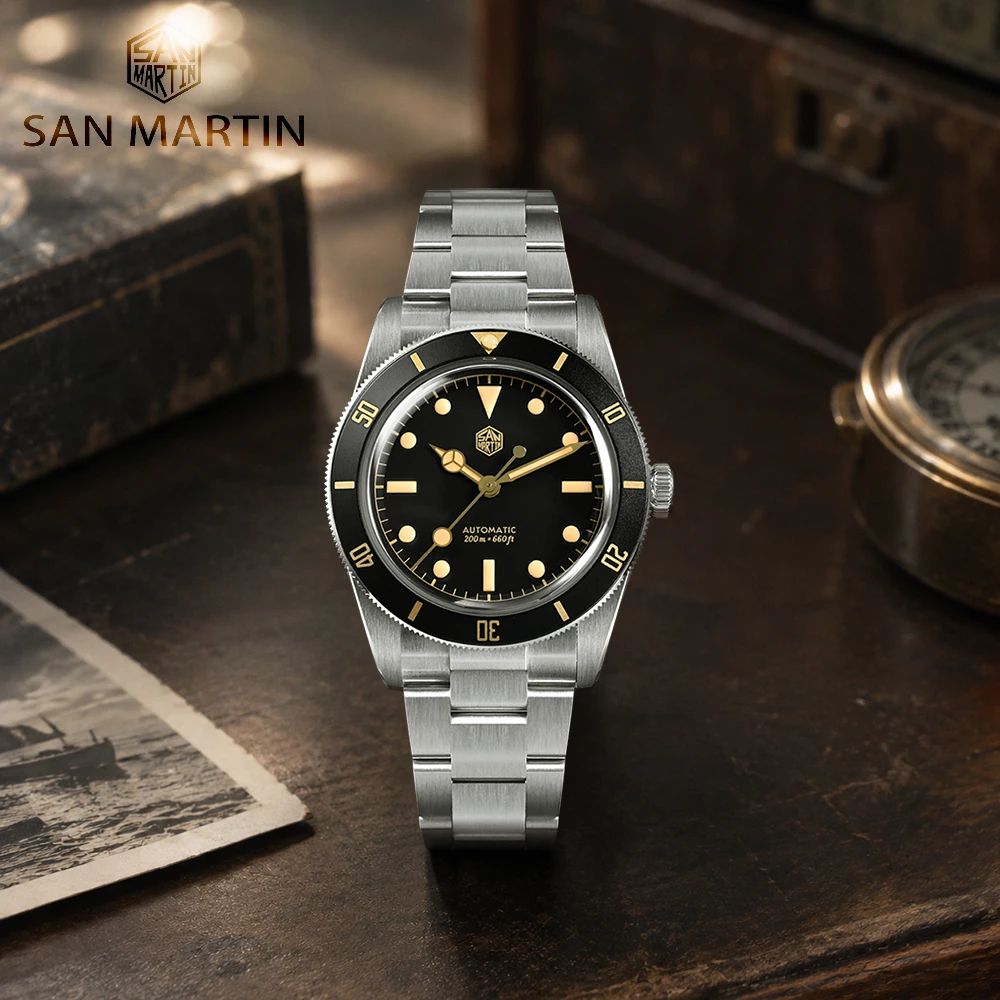 San Martin 36mm Vintage Diver Watch SL3001 Automatic Mechanical Retro Watches for Men Sapphire Crystal 200m Waterproof SN0139