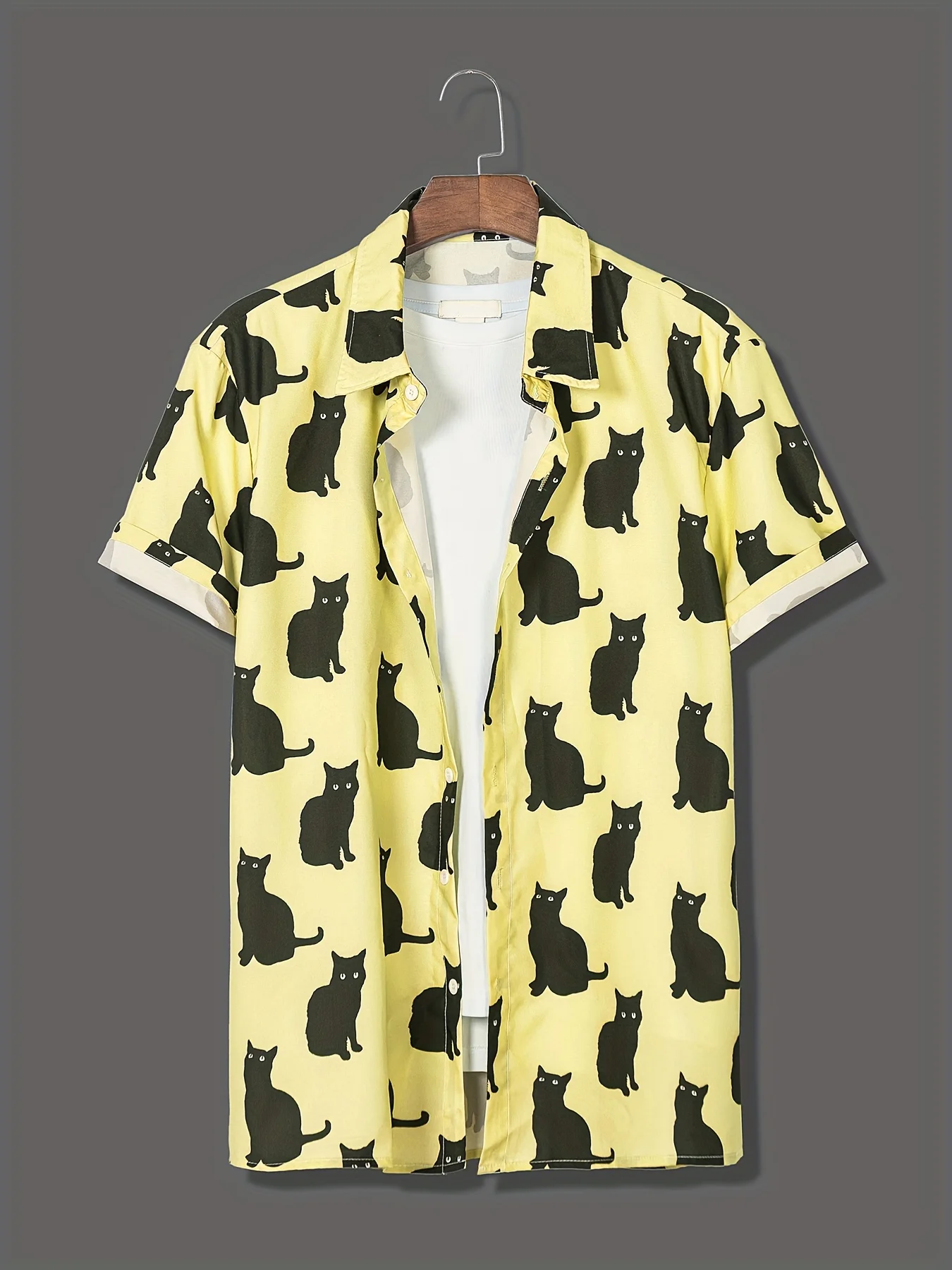 Black Cat & Coconut Tree Various Prints Men's Casual Short Sleeve Shirts, Summer Resort Men's Shirts, Men's Tops, Men's Gifts