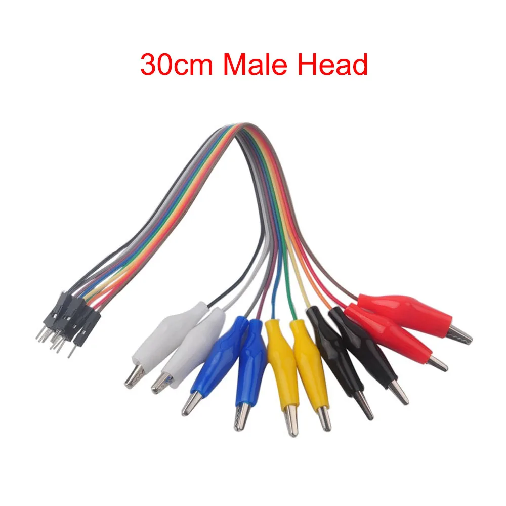 20 سنتيمتر 30 سنتيمتر 10Pin التمساح كليب دوبونت سلك ذكر/أنثى التمساح كليب اختبار الرصاص سلك توصيل معزز خط كابل لاردوينو التوت بي