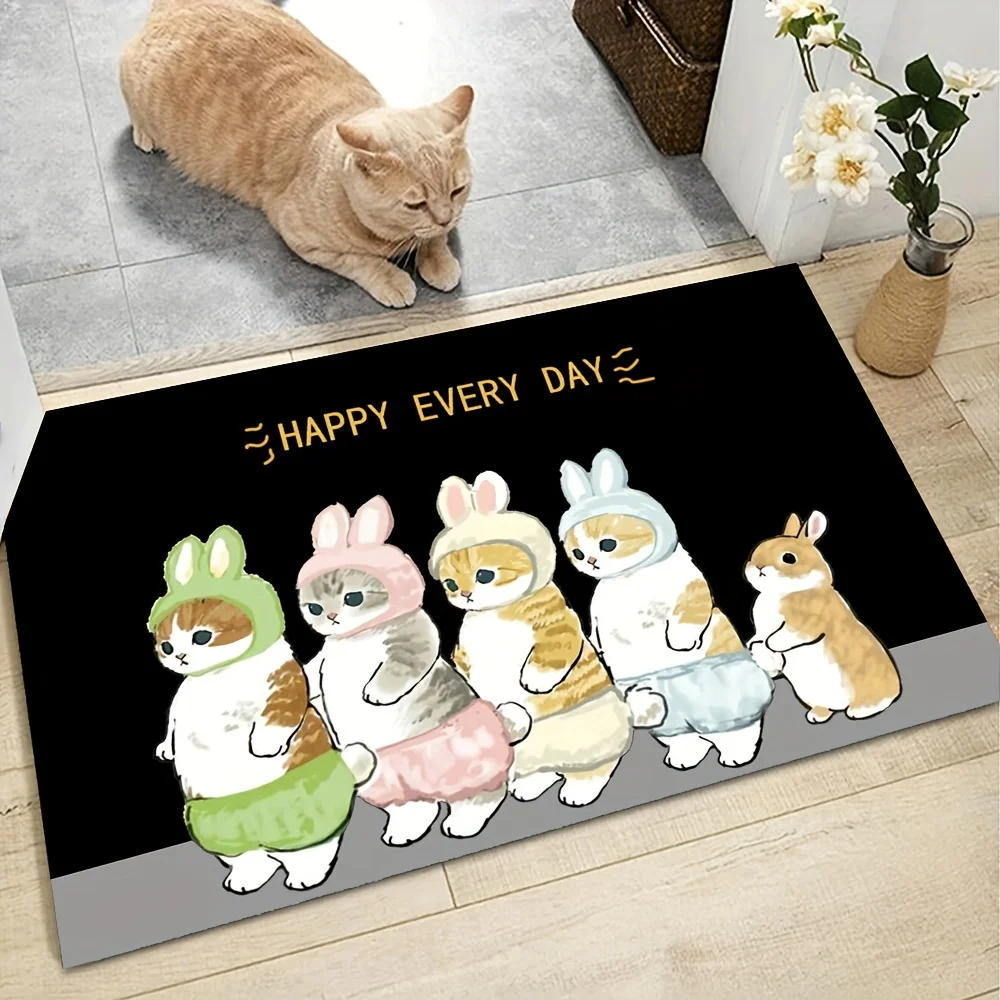 

Cute Cat Pattern Mat Indoor Entrance Floor Decorative Washable Area Carpet Non-slip Easy To Clean Rug Wrinkle-Resistant Doormat