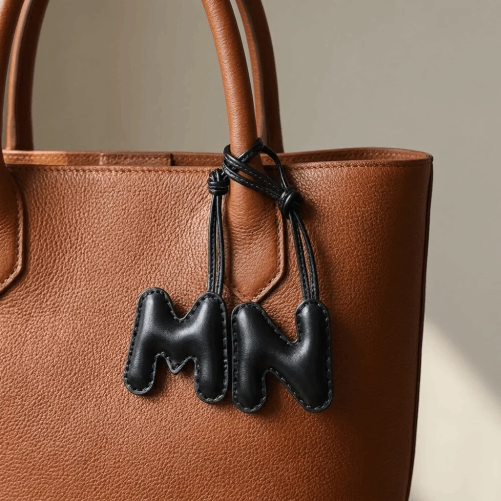 

Genuine Sheepskin Leather Alphabet Key Chain High-end Personalized English Letter Bag Pendant Black 26 Initials Car Pendant