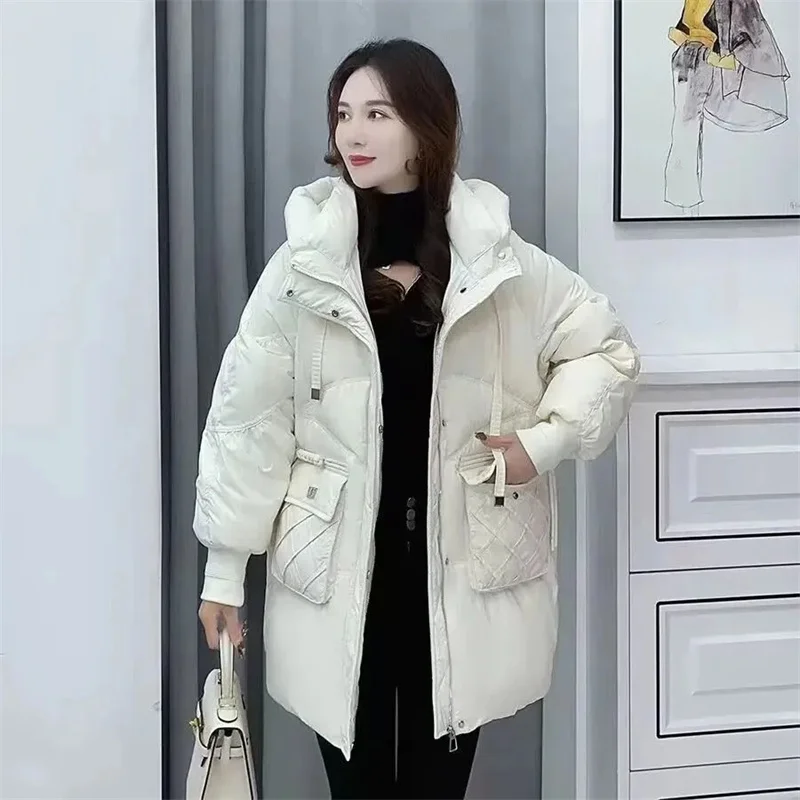 

2023 New Autumn/Winter Korean Version Down Cotton Coat Female Mid Length Thickened Cotton Coat Loose Bread Coat Cotton Outcoat