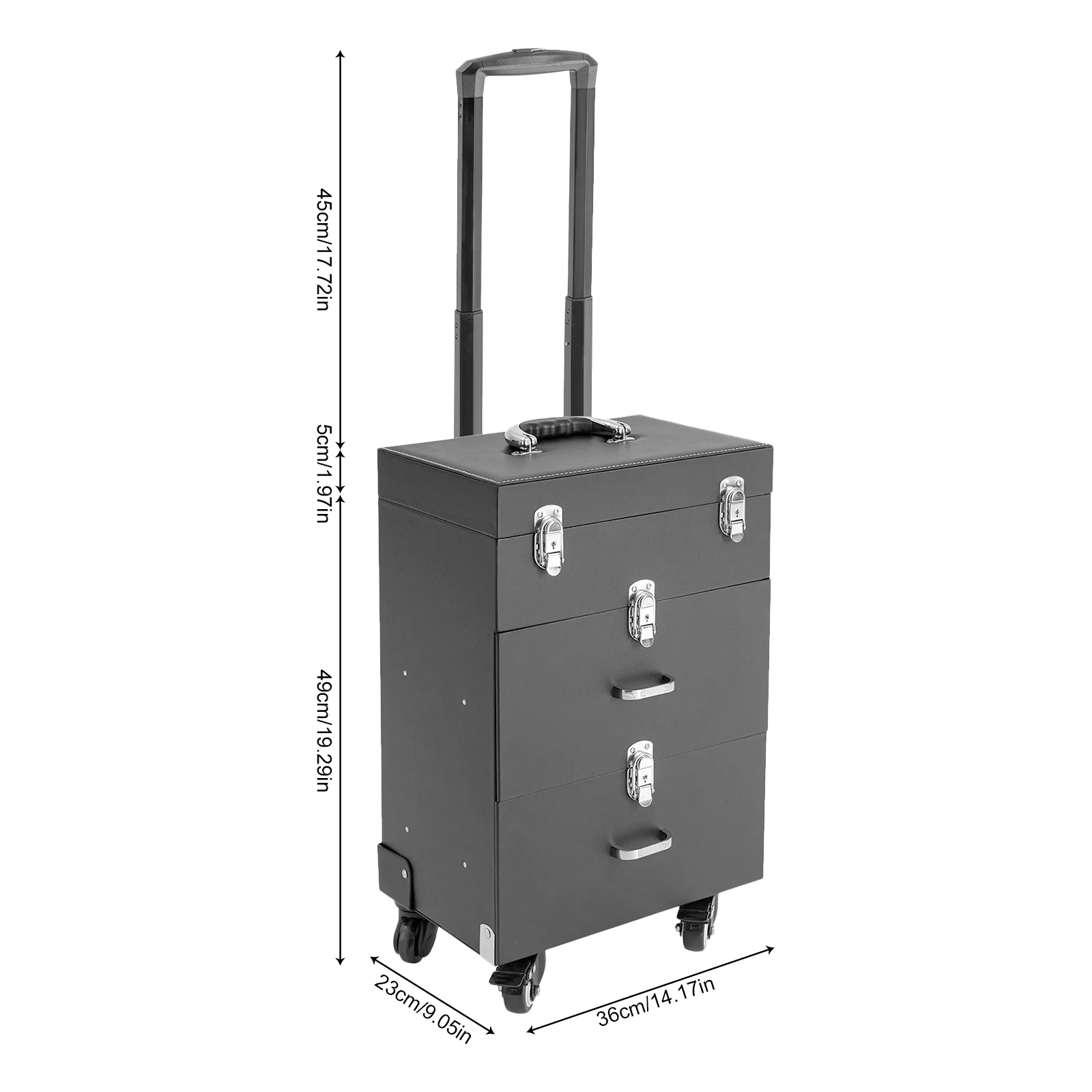 Heavy‑Duty Wheeled Cosmetic Storage Trolley, Lockable Beauty Rolling Organizer Case with 3‑Tier Expandable Trays, Silent Caster Wheels for Nail Artists & On‑Site Makeup Work