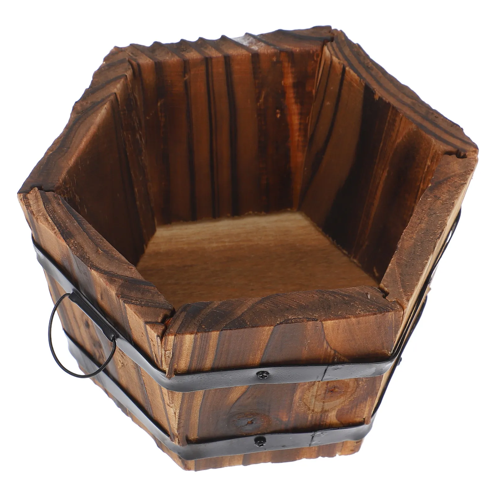 Rustic Carbonized Solid Wood Barrel Planter Flower Pot for Succulents Balcony Garden Home Decor Farmhouse Wooden Flower