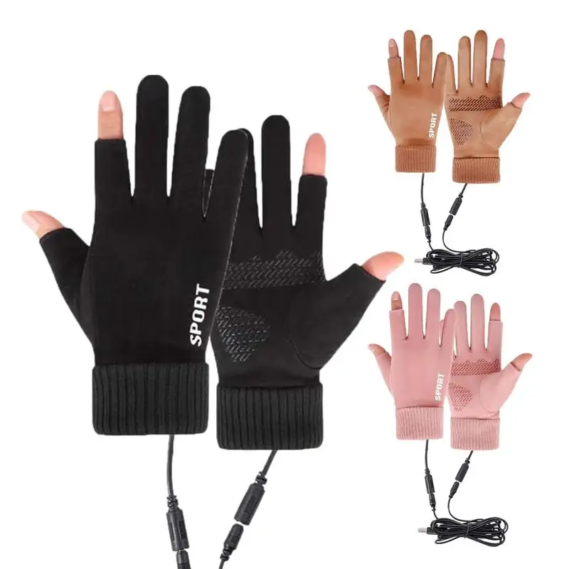 

USB Heated Gloves Warm Gloves Heated Mittens Detachable Heating Gloves Non Slip Hand Warmer Portable Laptop Heated Gloves